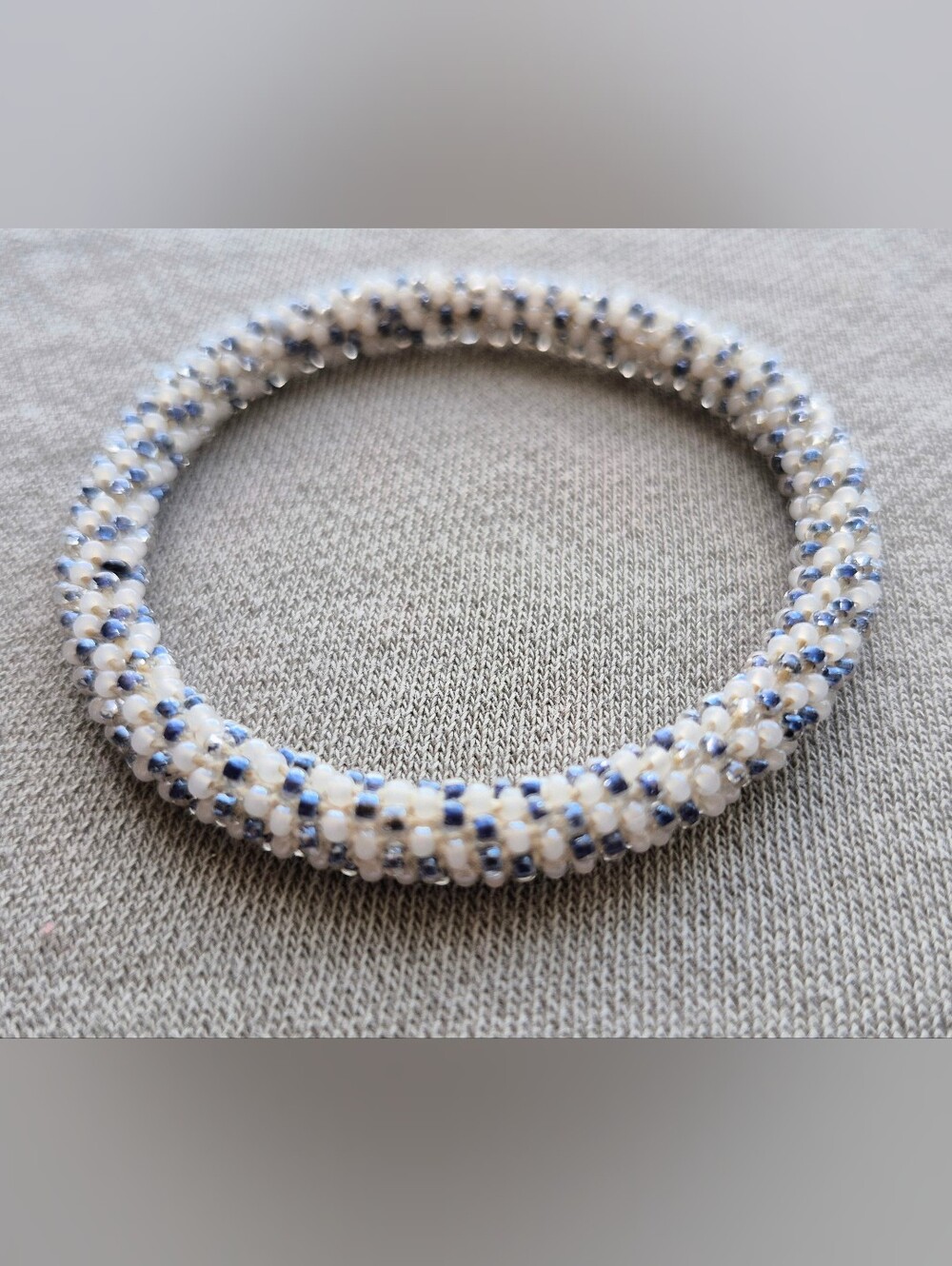 Beaded White and Navy Tube Bracelet - Women Jewelry